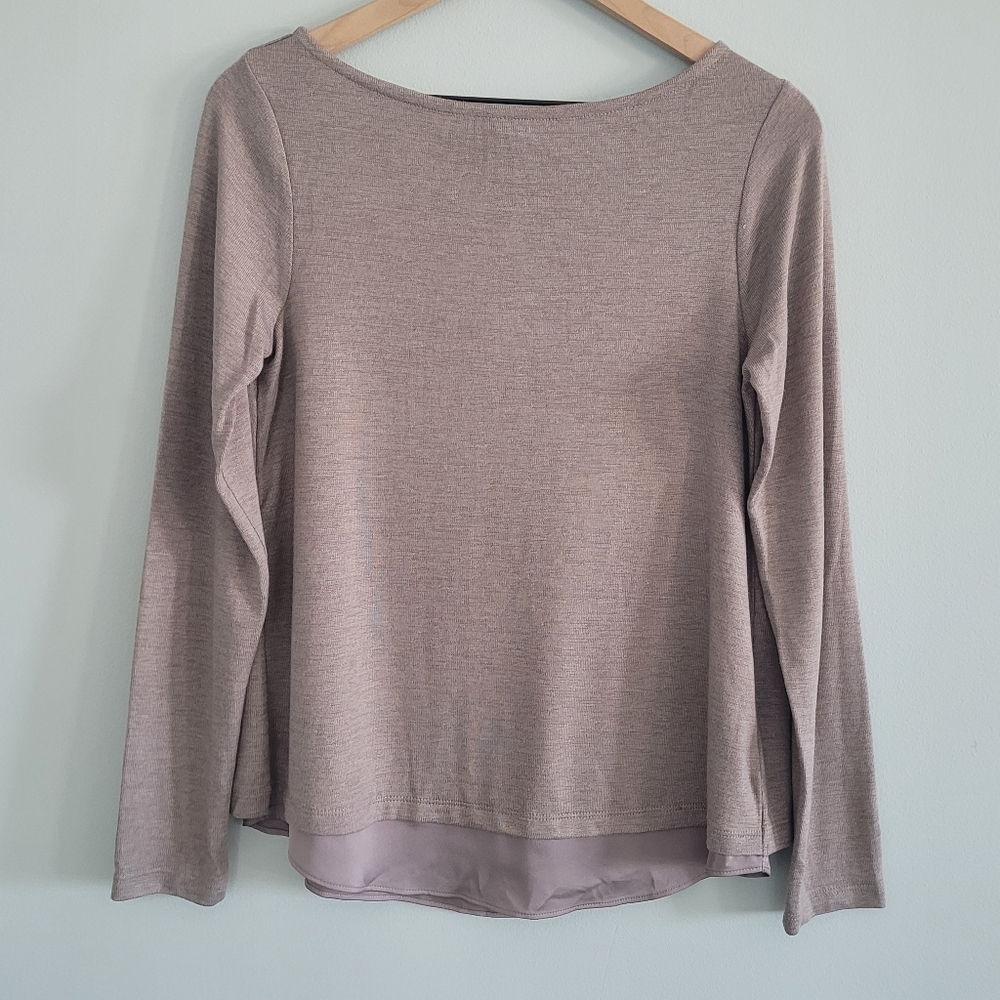Lands' End Top Beige Tan Preppy Long Sleeve Stretch Women's Size XS